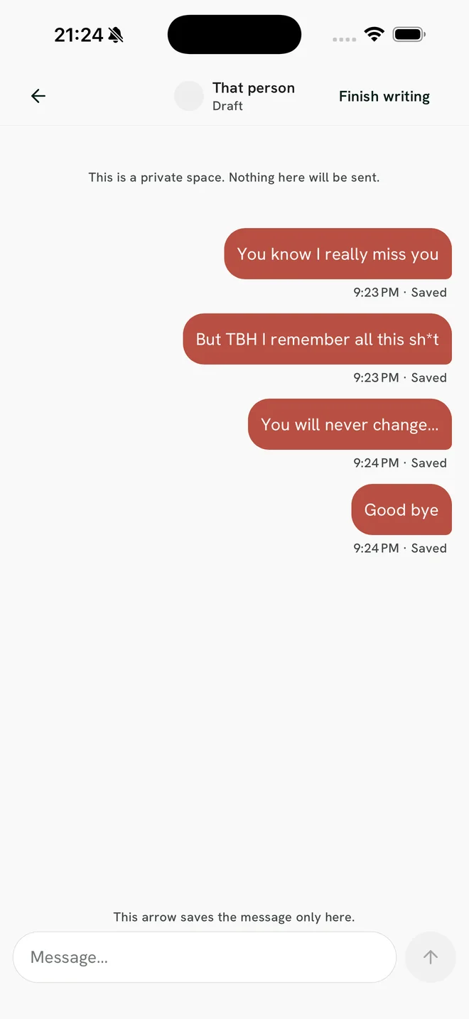 Write without sending — Don't Text Your Ex